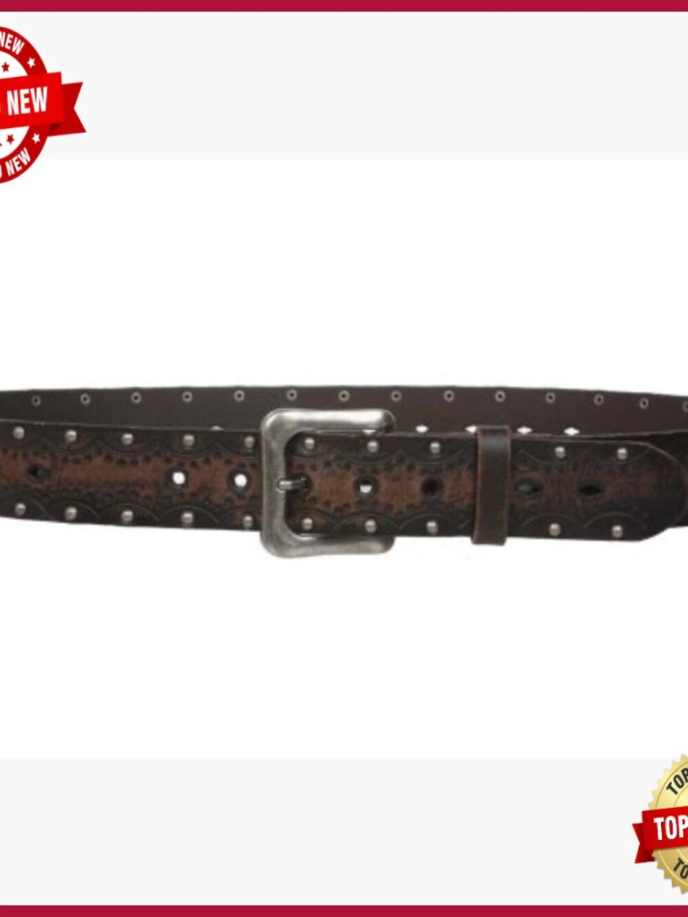 1.5" Snap Perforated Embossed Solid Leather Belt for Women - Picture 3 of 5